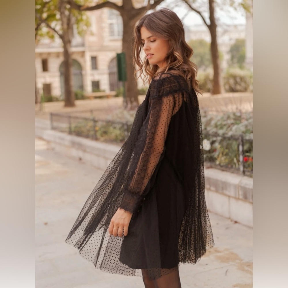Elegant Black Lace Mini Dress - Picture 2 of 15